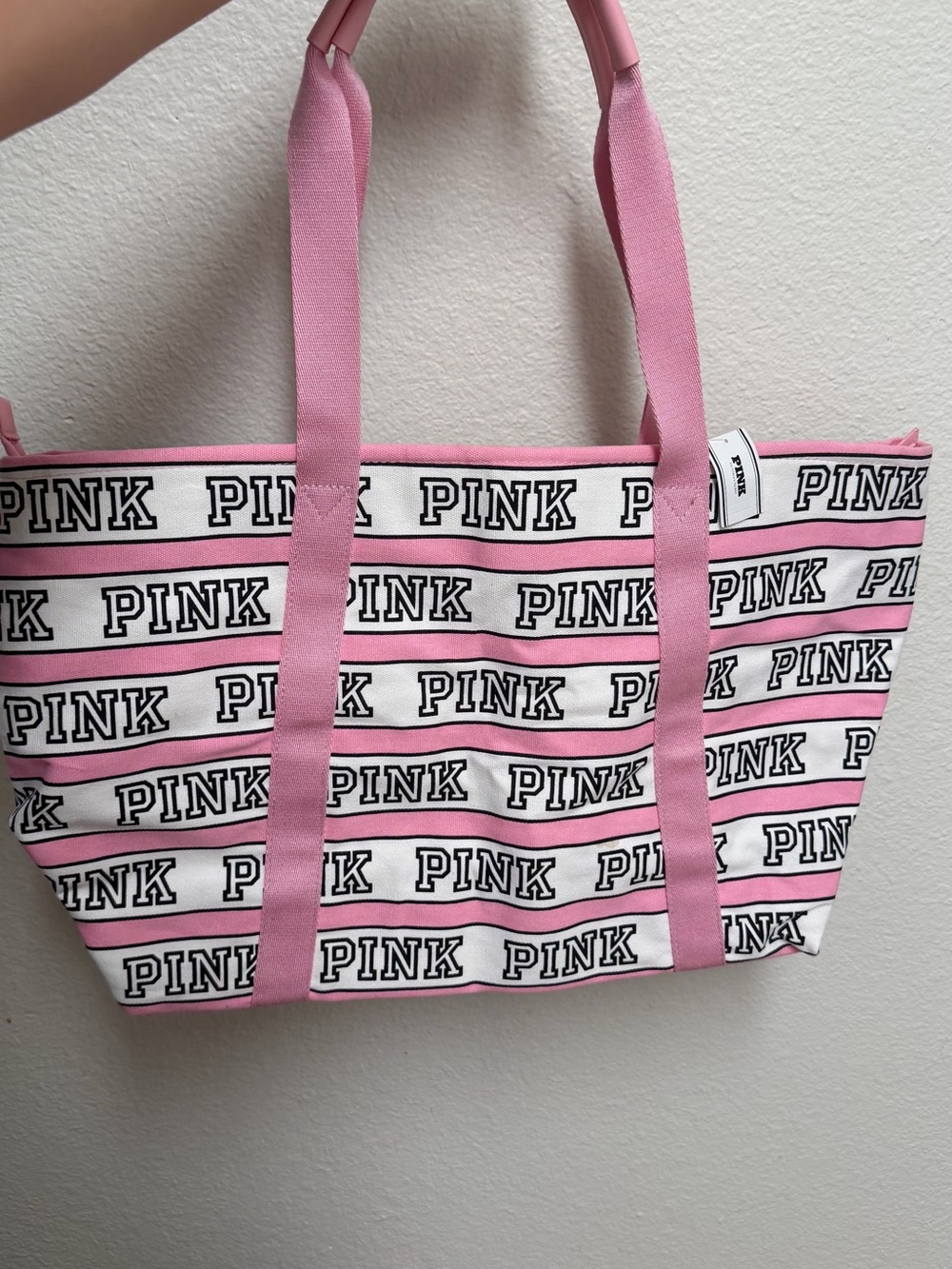 PINK Victoria's Secret Pink and White Logo Stripe Tote